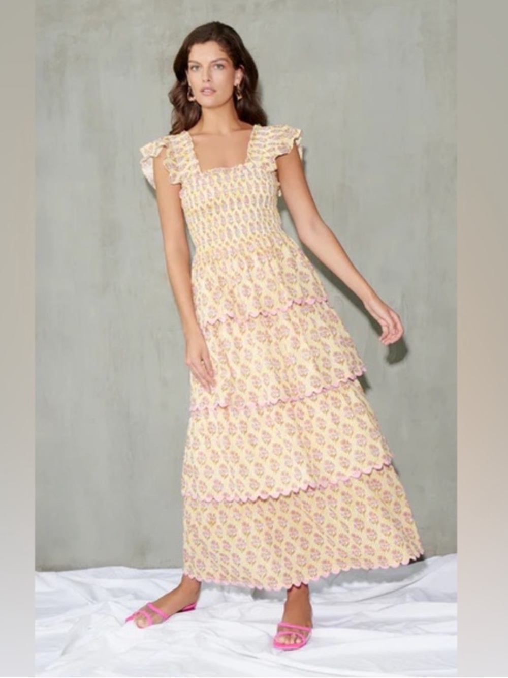 Saylor x Tuckernuck Pink lemonade Teodora Tiered Maxi Dress Medium